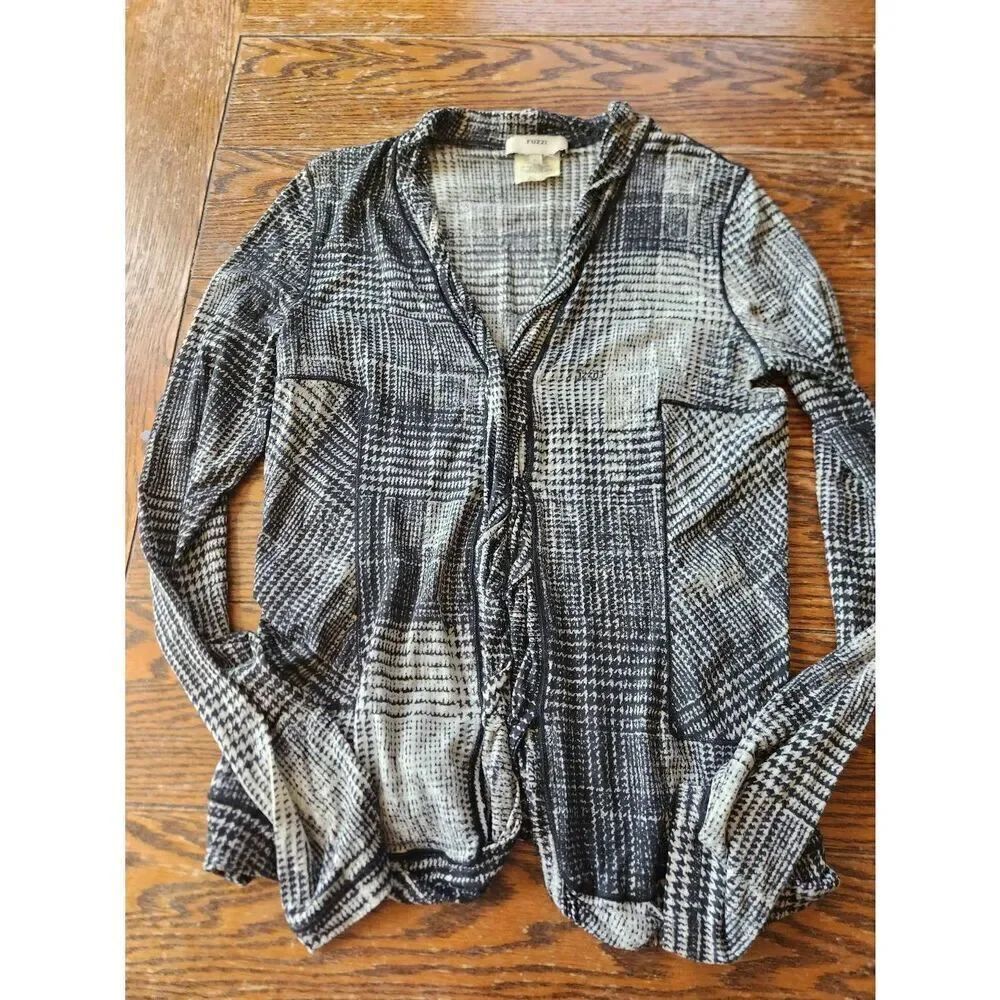 Fuzzi black &white button down wool blend sweater/top sz Large
